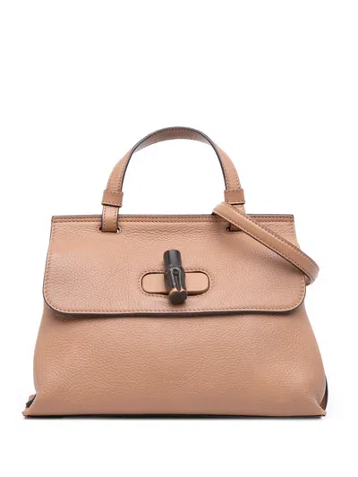 Pre-owned Gucci 2016-2025 Small Leather Bamboo Daily Satchel In Brown