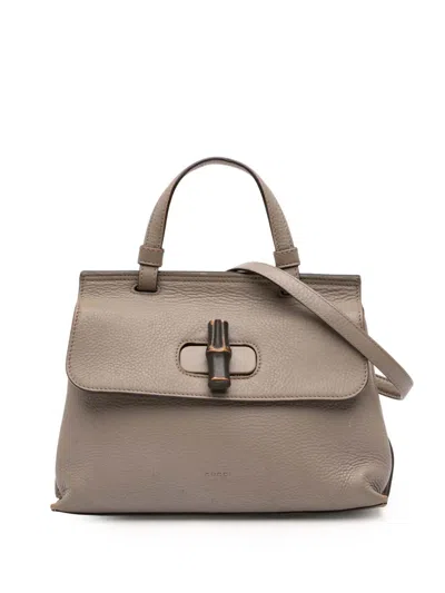Pre-owned Gucci 2016-2025 Small Leather Bamboo Daily Satchel In Brown