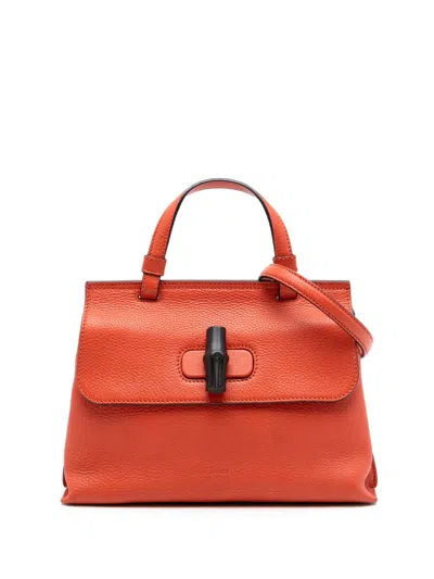 Pre-owned Gucci 2016-2025 Small Leather Bamboo Daily Satchel In Orange