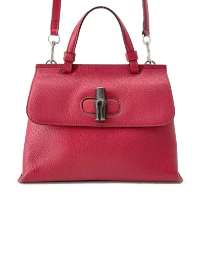 Pre-owned Gucci 2016-2025 Small Leather Bamboo Daily Satchel In Red