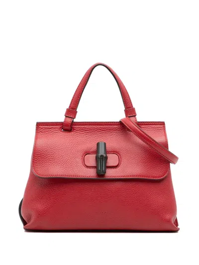 Pre-owned Gucci 2016-2025 Small Leather Bamboo Daily Satchel In Red