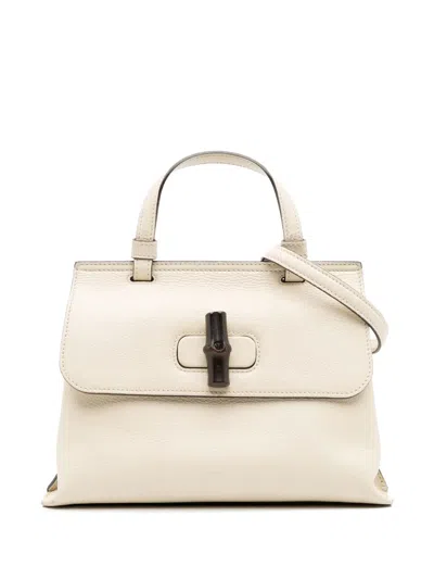 Pre-owned Gucci 2016-2025 Small Leather Bamboo Daily Satchel In White