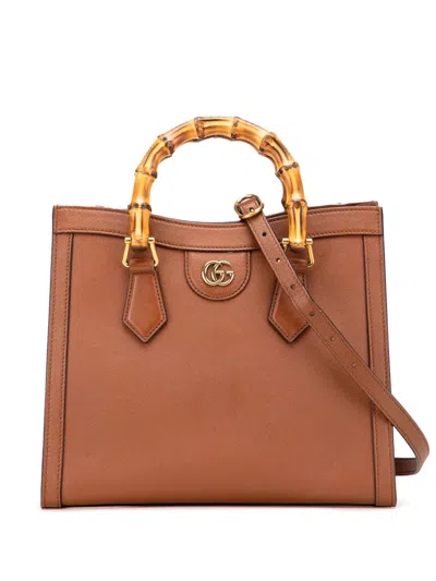 Pre-owned Gucci 2016-2025 Small Leather Bamboo Diana Satchel In Brown