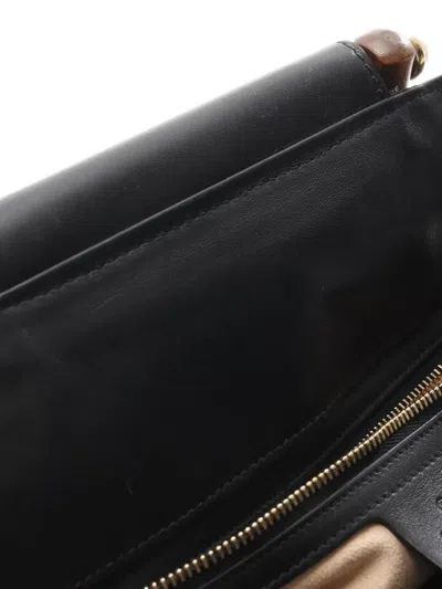 Pre-owned Gucci 2016-2025 Small Leather Bamboo Nymphaea Satchel In Black