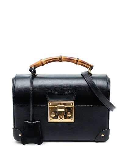 Pre-owned Gucci 2016-2025 Small Leather Bamboo Padlock Satchel In Black