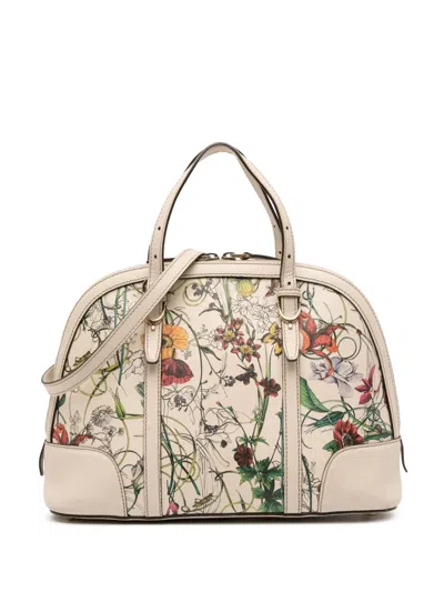 Pre-owned Gucci 2016-2025 Small Leather Flora Nice Dome Satchel In White
