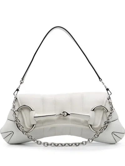 Pre-owned Gucci 2016-2025 Small Leather Horsebit Chain Satchel In White