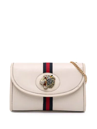 Pre-owned Gucci 2016-2025 Small Leather Rajah Web Chain Satchel In White