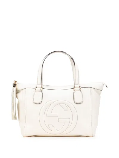 Pre-owned Gucci 2016-2025 Small Leather Soho Working Tote Bag In White