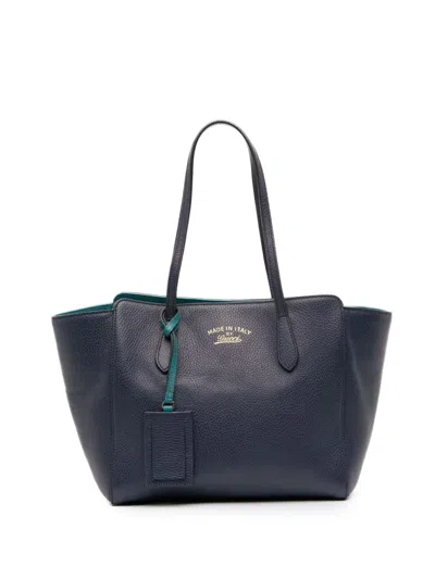Pre-owned Gucci 2016-2025 Small Leather Swing Tote Bag In Blue