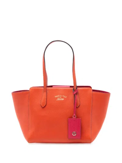 Pre-owned Gucci 2016-2025 Small Leather Swing Tote Bag In Orange