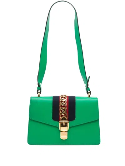 Pre-owned Gucci 2016-2025 Small Leather Sylvie Satchel In Green
