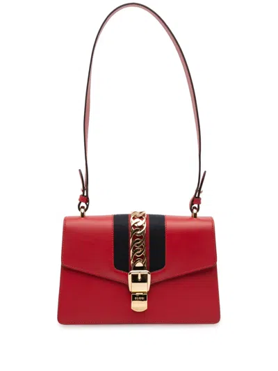 Pre-owned Gucci 2016-2025 Small Leather Sylvie Web Satchel In Red