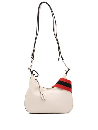 Pre-owned Gucci 2016-2025 Small Leather Web Attache Crossbody Bag In White