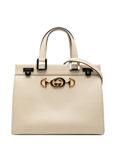 Pre-owned Gucci 2016-2025 Small Leather Zumi Satchel In White