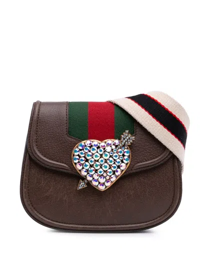 Pre-owned Gucci 2016-2025 Small Linea Totem Crystal Heart Crossbody Bag