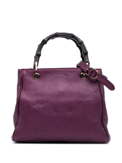 Pre-owned Gucci 2016-2025 Small Metallic Calfskin Bamboo Shopper Satchel In Purple