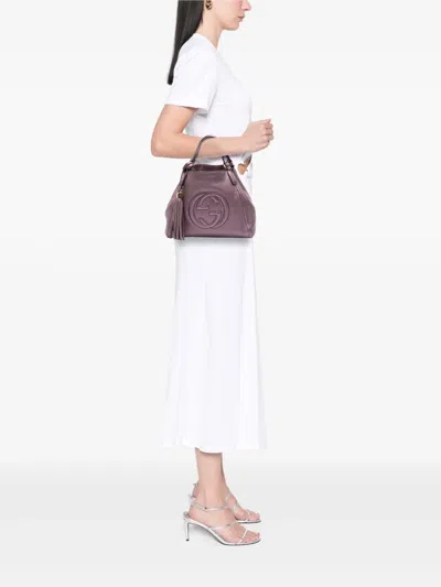 Pre-owned Gucci 2016-2025 Small Metallic Leather Soho Satchel In Purple