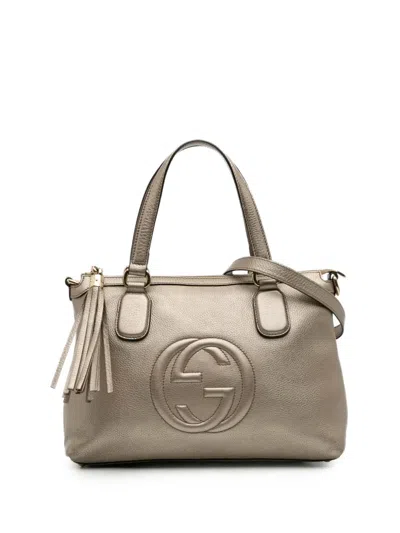 Pre-owned Gucci 2016-2025 Small Metallic Leather Soho Working Satchel In Gold