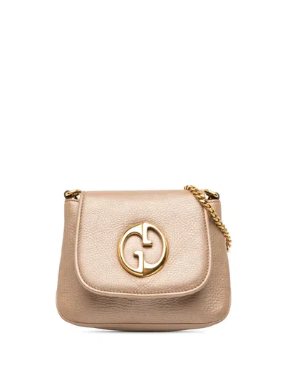 Pre-owned Gucci 2016-2025 Small Metallic Pebbled Calfskin 1973 Chain Crossbody Bag In Gold