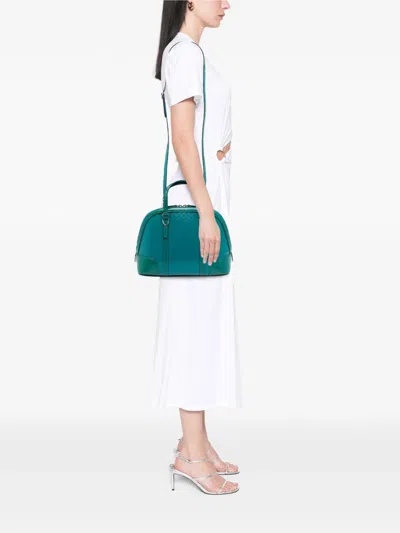 Pre-owned Gucci 2016-2025 Small Microssima Bicolor Patent Nice Dome Satchel In Blue