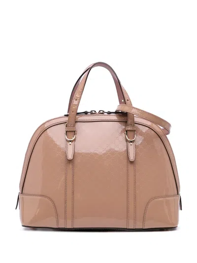 Pre-owned Gucci 2016-2025 Small Microssima Patent Nice Satchel In Brown