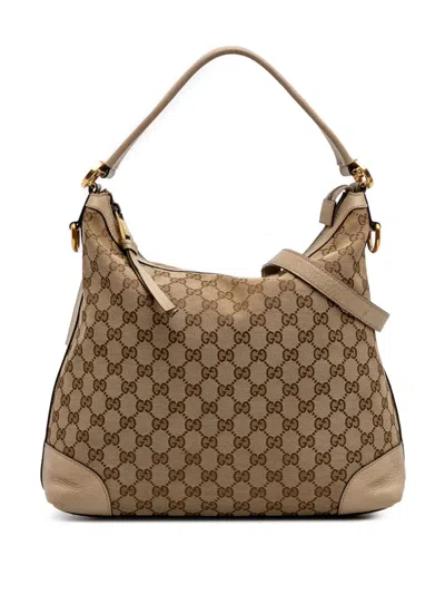 Pre-owned Gucci 2016-2025 Small Miss Gg Canvas Hobo Satchel In Brown