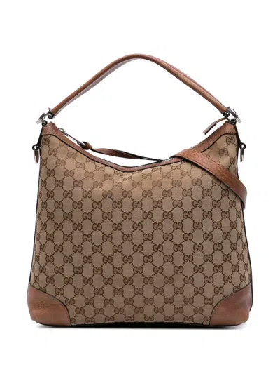 Pre-owned Gucci 2016-2025 Small Miss Gg Canvas Hobo Satchel In Brown