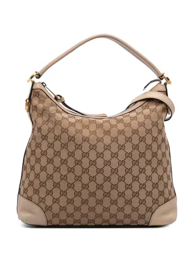 Pre-owned Gucci 2016-2025 Small Miss Gg Canvas Hobo Satchel In Brown