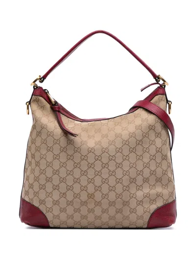 Pre-owned Gucci 2016-2025 Small Miss Gg Canvas Hobo Satchel In Brown
