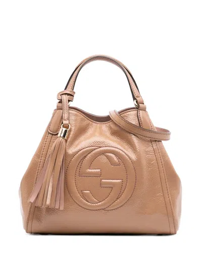 Pre-owned Gucci 2016-2025 Small Patent Soho Satchel In Brown