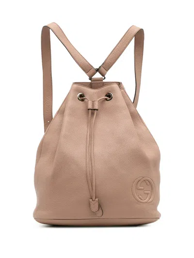 Pre-owned Gucci 2016-2025 Small Pebbled Calfskin Soho Drawstring Backpack In Brown