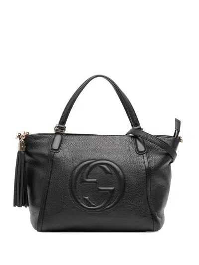 Pre-owned Gucci 2016-2025 Small Pebbled Leather Soho Cellarius Satchel In Black