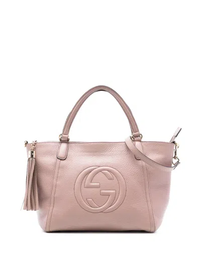 Pre-owned Gucci 2016-2025 Small Pebbled Leather Soho Cellarius Satchel In Pink