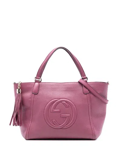Pre-owned Gucci 2016-2025 Small Pebbled Leather Soho Cellarius Satchel In Purple