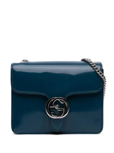 Pre-owned Gucci 2016-2025 Small Polished Calfskin Interlocking G Dollar Crossbody Bag In Blue