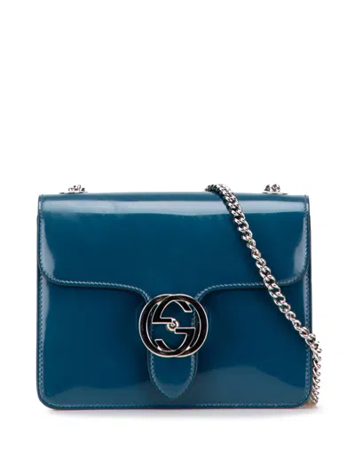 Pre-owned Gucci 2016-2025 Small Polished Calfskin Interlocking G Dollar Crossbody Bag In Blue