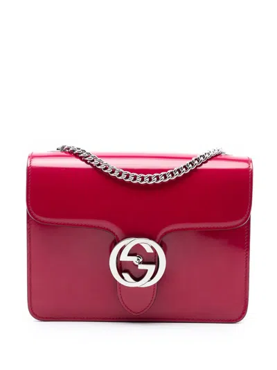 Pre-owned Gucci 2016-2025 Small Polished Calfskin Interlocking G Dollar Crossbody Bag In Red