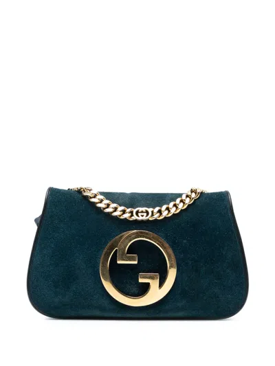 Pre-owned Gucci 2016-2025 Small Suede Blondie Chain Satchel In Blue