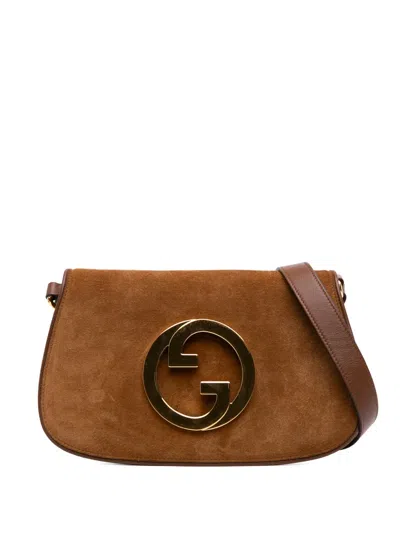 Pre-owned Gucci 2016-2025 Small Suede Blondie Satchel In Brown