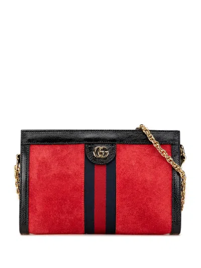 Pre-owned Gucci 2016-2025 Small Suede Ophidia Chain Crossbody Bag In 红色