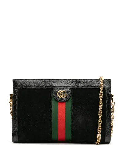 Pre-owned Gucci 2016-2025 Small Suede Ophidia Chain Crossbody Bag In Black
