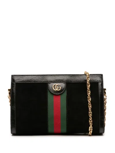 Pre-owned Gucci 2016-2025 Small Suede Ophidia Chain Crossbody Bag In Black