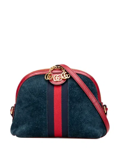 Pre-owned Gucci 2016-2025 Small Suede Ophidia Dome Crossbody Bag In Blue