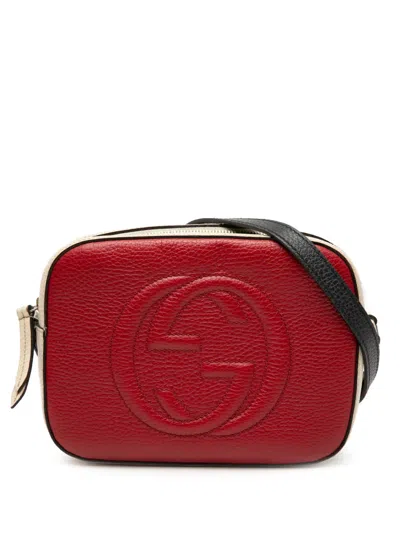 Pre-owned Gucci 2016-2025 Small Tricolor Leather Soho Disco Crossbody Bag In Red