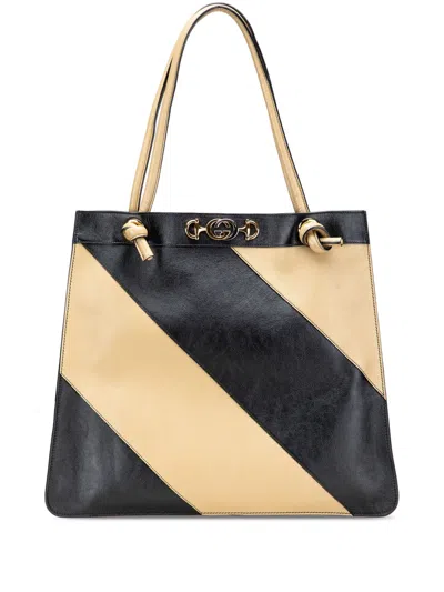 Pre-owned Gucci 2016-2025 Smooth Calfskin Diagonal Striped Zumi Tote Bag