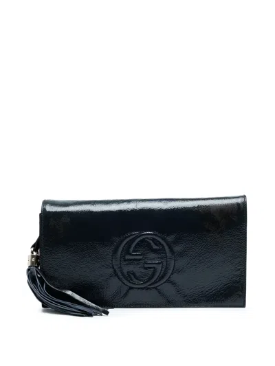 Pre-owned Gucci 2016-2025 Soft Patent Soho Disco Clutch Bag In Blue
