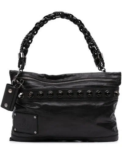 Pre-owned Gucci 2016-2025 Studded Calfskin Shoulder Bag In Black