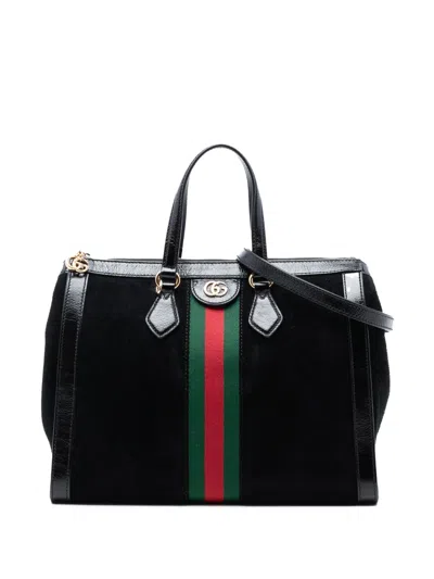 Pre-owned Gucci 2016-2025 Suede Ophidia Satchel In Black