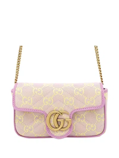 Pre-owned Gucci 2016-2025 Super Mini Gg Marmont Matelasse Canvas Flap Crossbody Bag In Purple